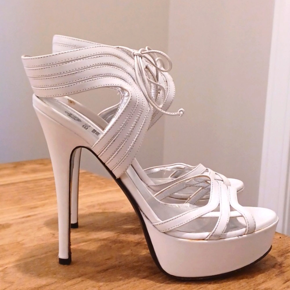 SEMILLA Principato Seborga heels white Italian leather platform ankle sandals 37